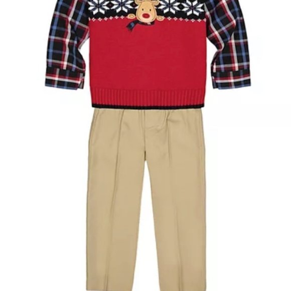 NWT 4t 4 IZOD 3p dress suit pants Reindeer sweater vest oxford brothers outfit - Picture 2 of 10